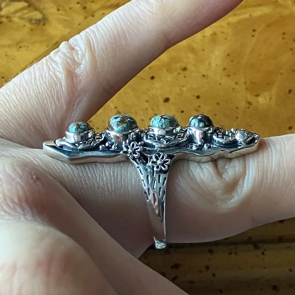 Natural Turquoise Sterling Silver Snake Ring Size 7 - Image 3