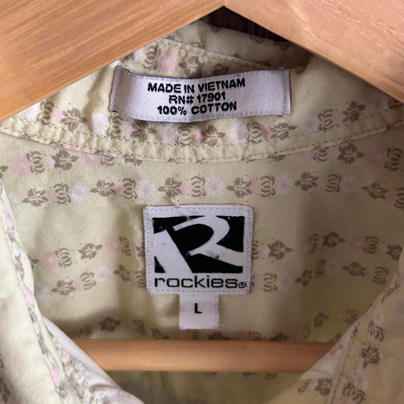 Rockies Yellow Pink Floral Snap Button Long Sleeve Western Shirt L Size L - Image 5