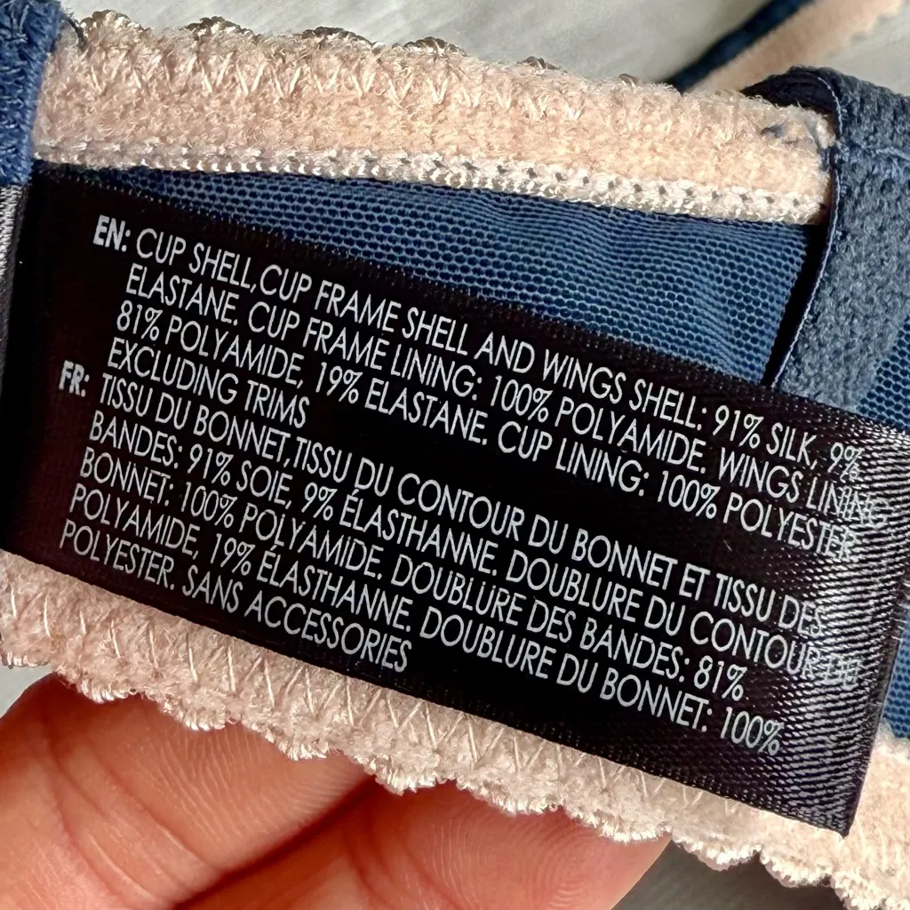 NWOT Elle MacPherson Intimates $105 Blue Silk Demi Bra w/ Lace Trim, Size 34A - Image 8