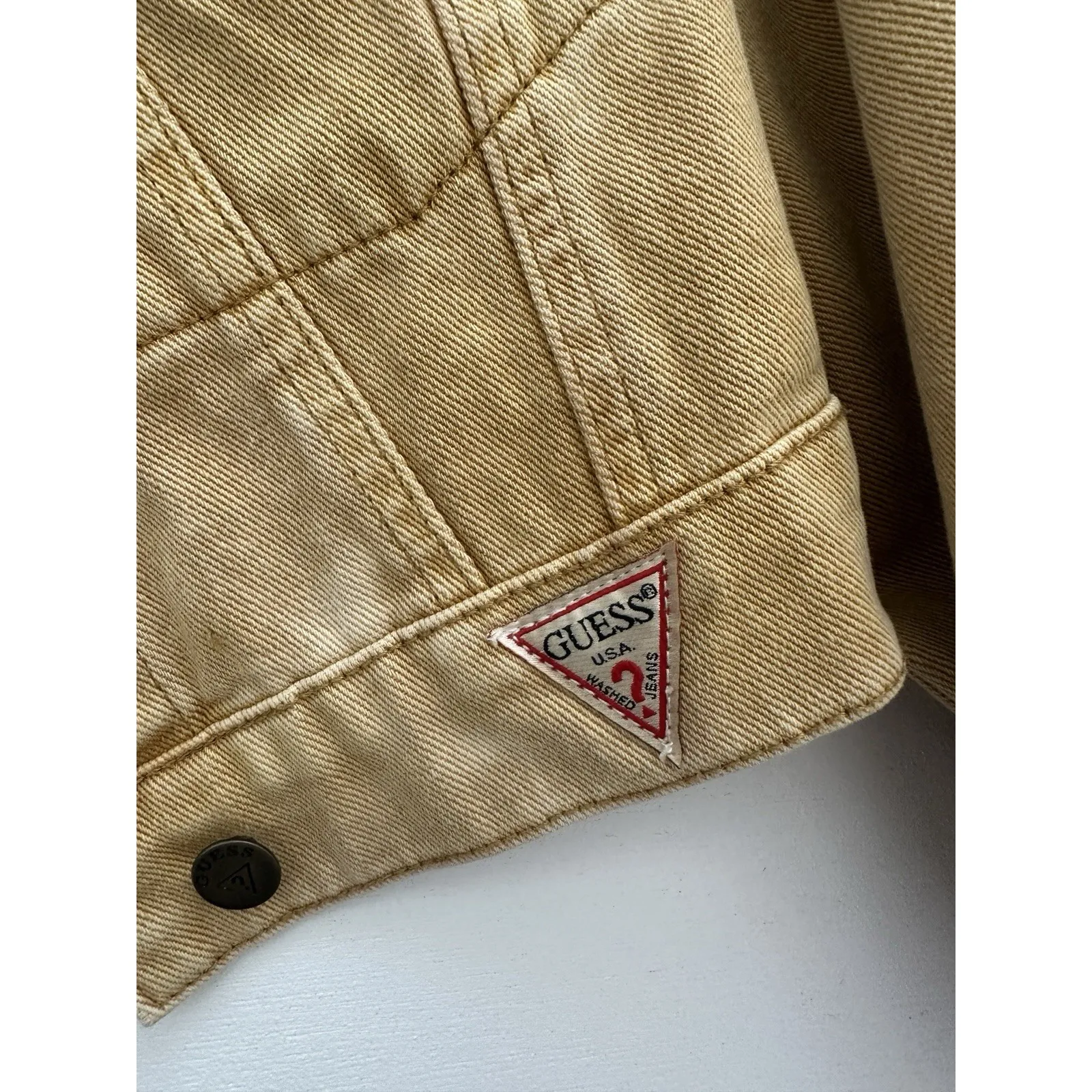 Guess Cropped Denim Jacket M 80s Enzyme Yellow (b38) - Image 6