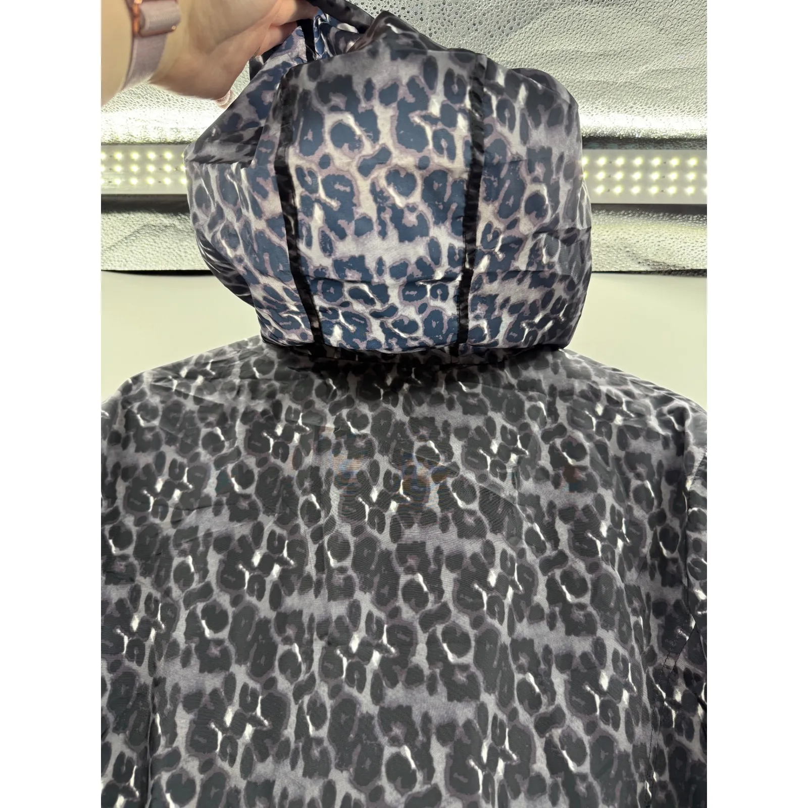 Lucky Brand Leopard Hooded Jacket Women's XL Purple Black Casual Zip Utility - Image 4