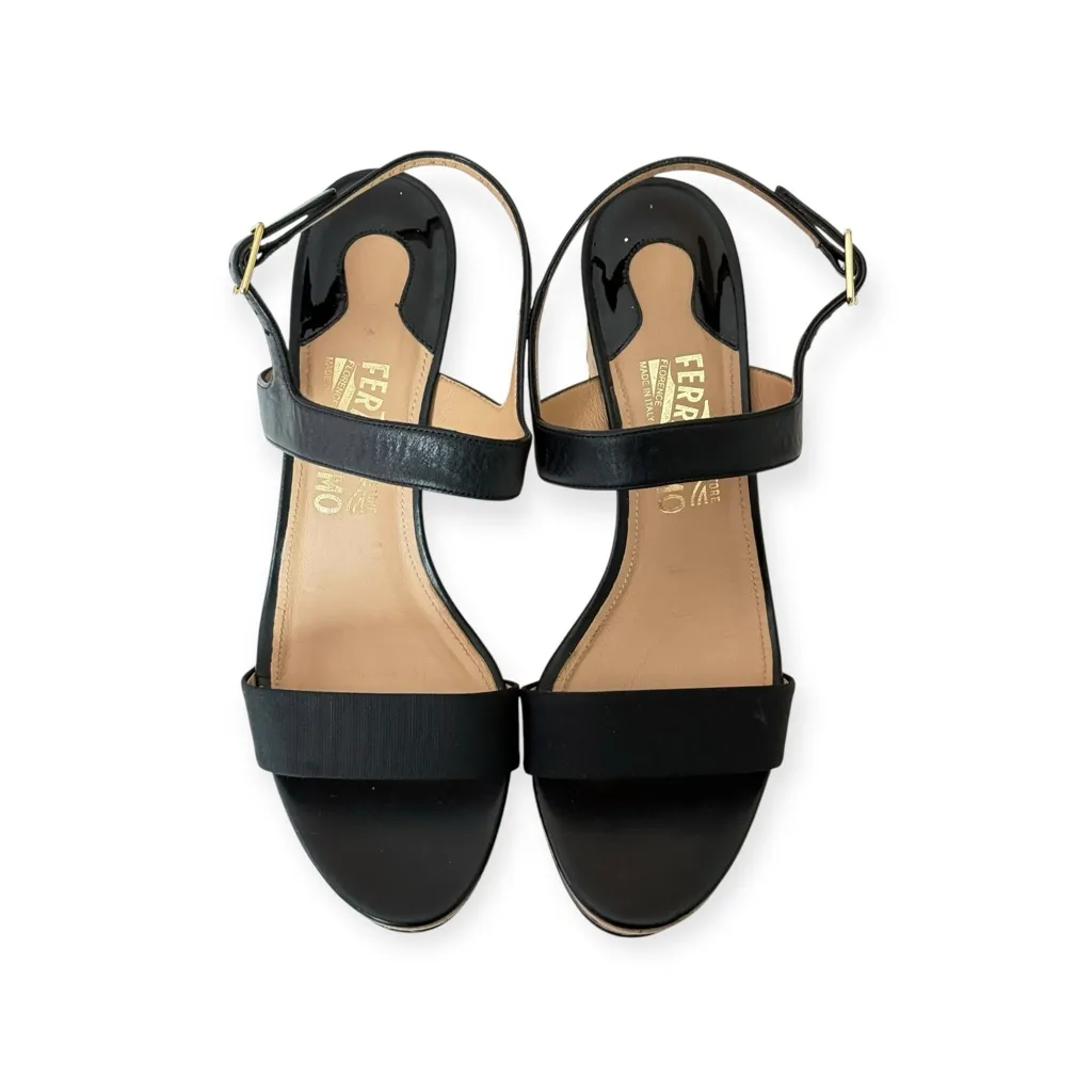 Salvatore Ferragamo ꔘ Mollie Chain Platform Wedge Sandals ꔘ Black Leather ꔘ 9.5B - Image 9