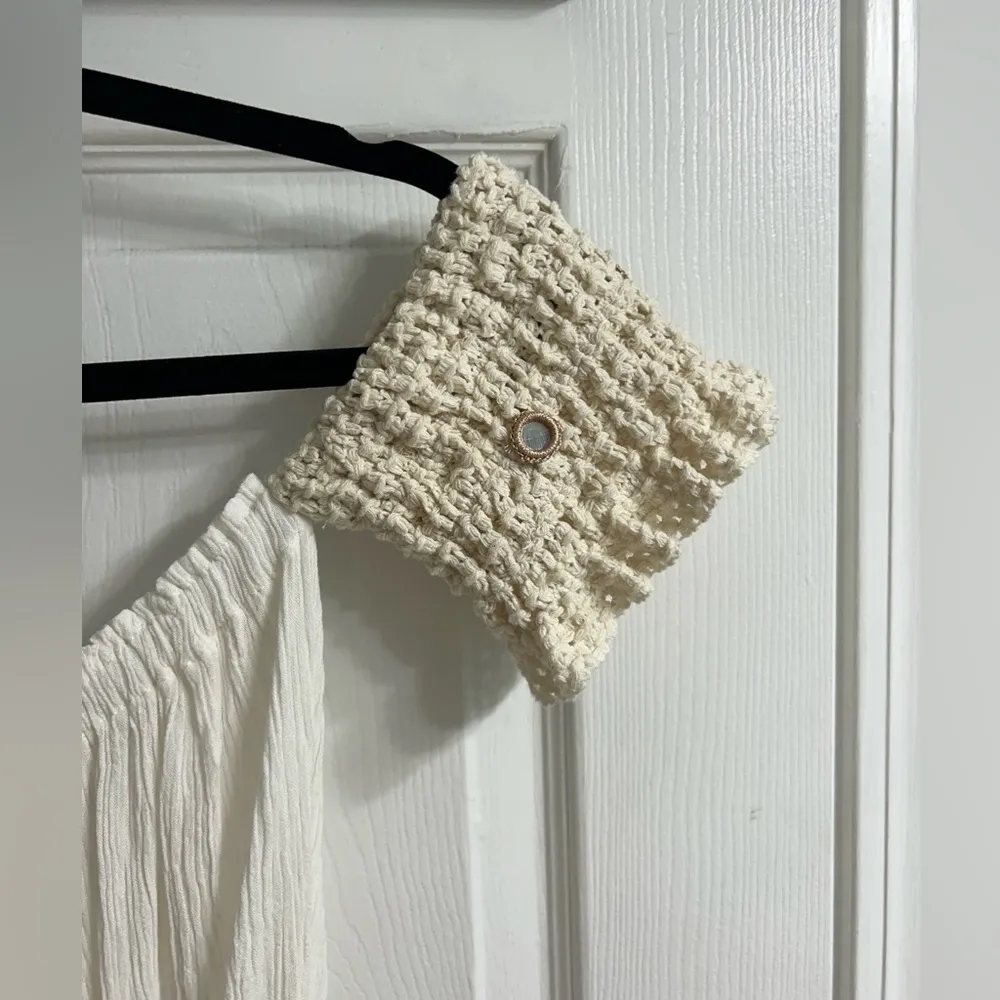 Ocean drive white/cream crochet boho mirror embellished off shoulder crop top - Image 8