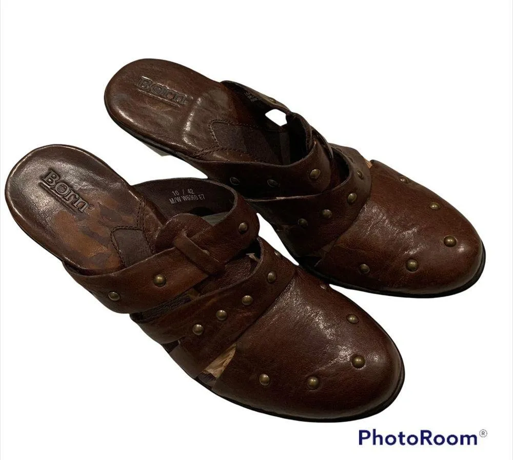 Born Leather Studded Heel Platform Mules Size 10 - Image 8