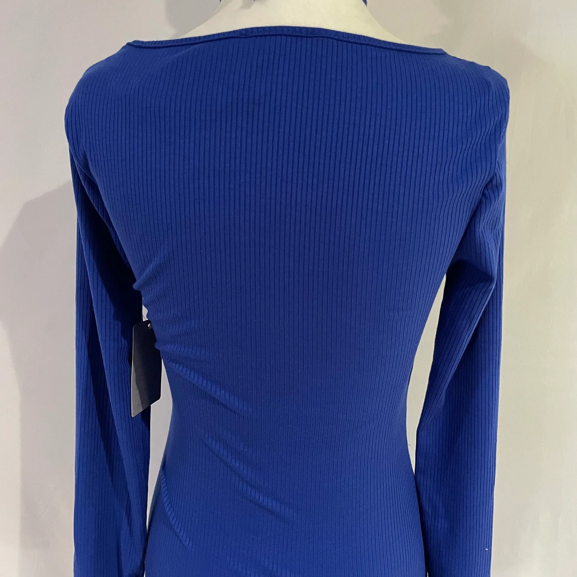 New Lush Front Tie Cut Out Dress Long Sleeve Bodycon Mini Royal Blue - Image 9