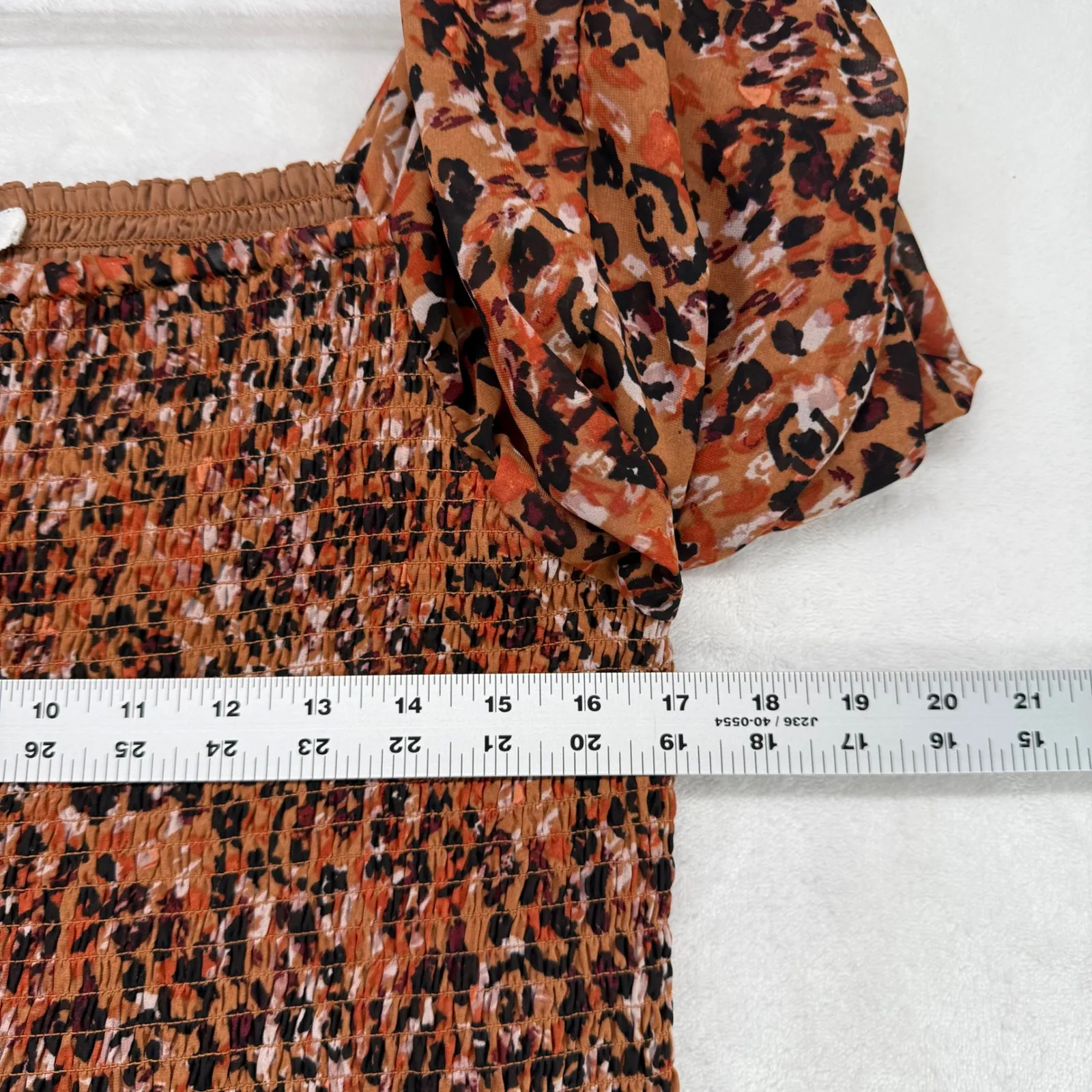 Beach Lunch Lounge Smocked Midi Dress Animal‎ Print Long Sleeve Casual XL Brown - Image 2