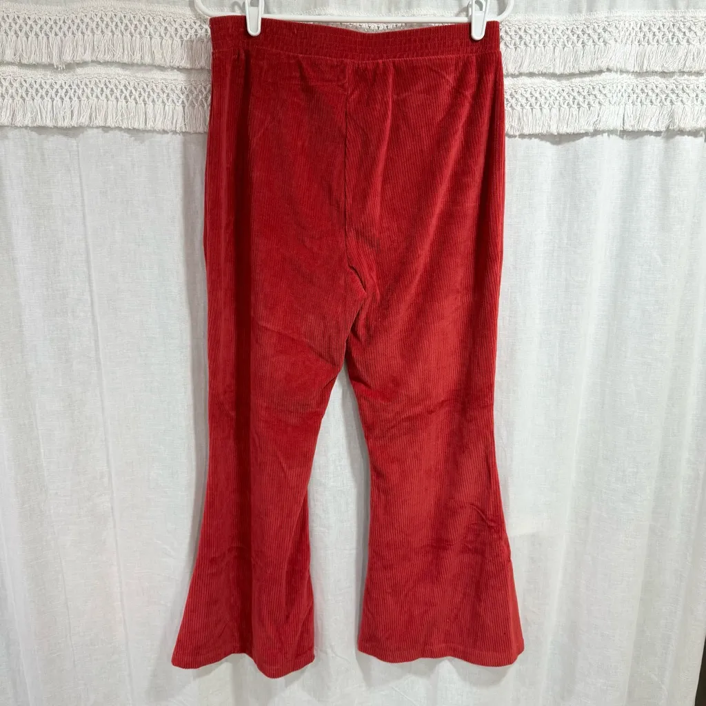 Aerie Red Ribbed Velour Flare Pants High Waisted Super Soft - Image 3