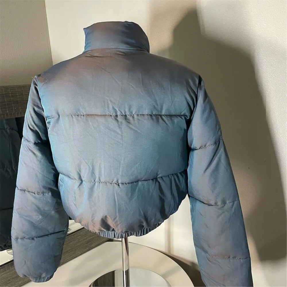 COPY - Double Zero Women's Blue Cropped Puffer Jacket Size M Winter Casual - Image 8