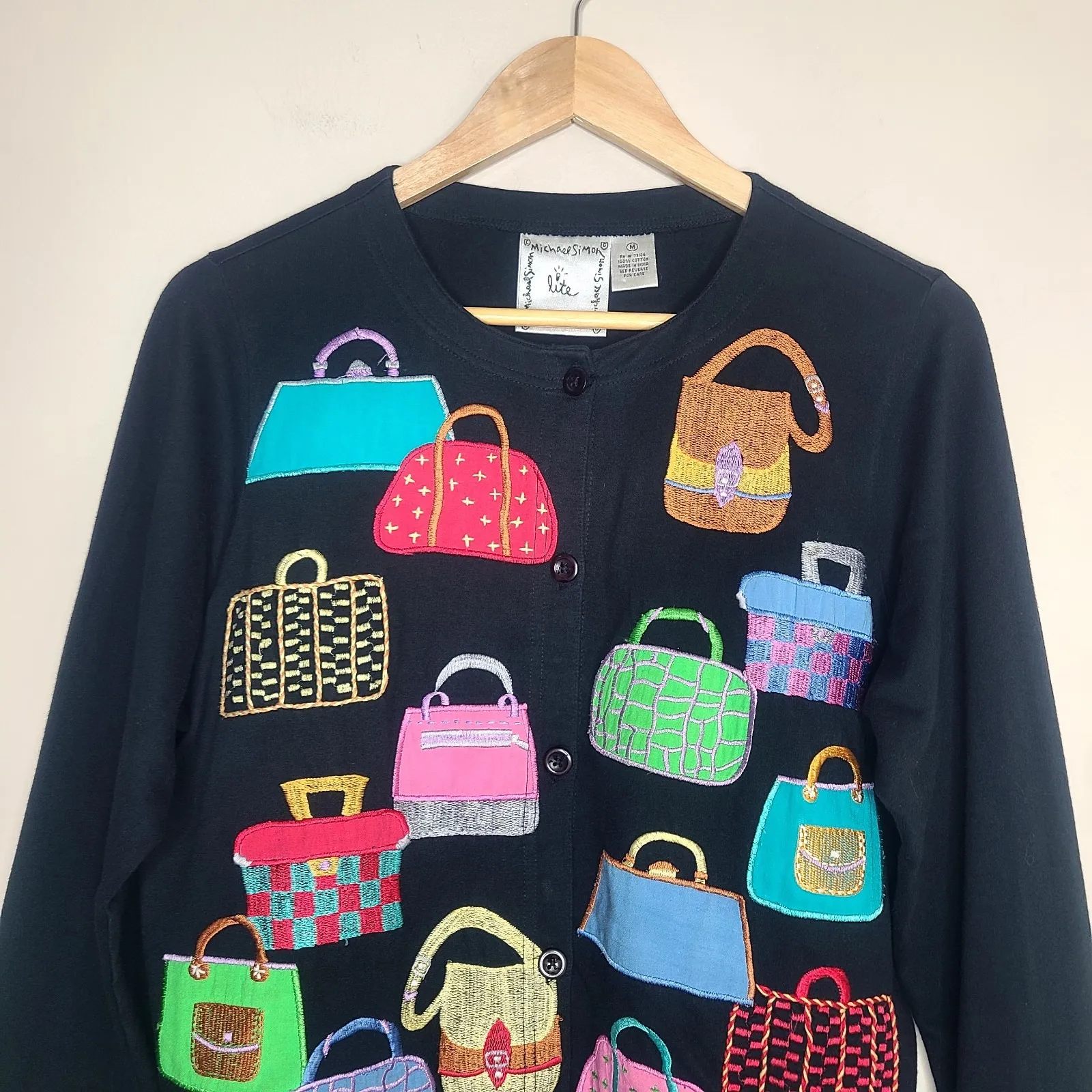 Vintage Michael Simon Lite Cardigan Size M‎ Black Embroidered Purses Size M - Image 2
