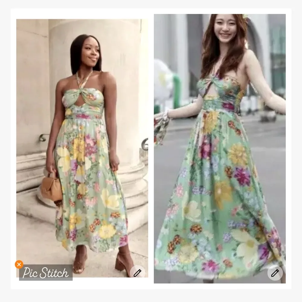 H&M Green Floral Halter Maxi Dress - Image 3