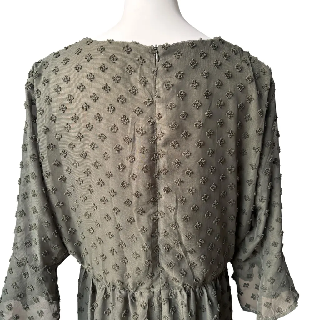 NWT, A Beautiful Soul Olive Flock Spot 3/4 Sleeve Tie Bow V - Image 11