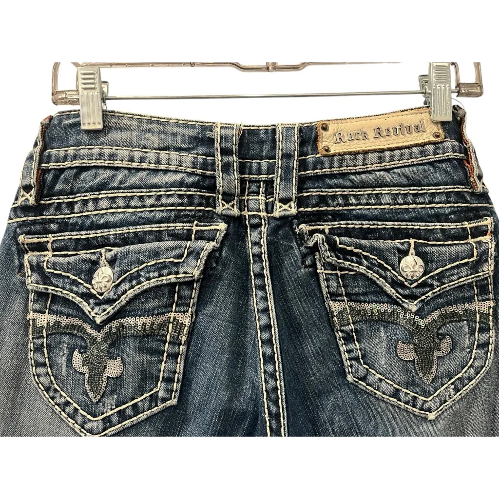 Rock Revival Jen Embroidered Embellished Skinny Jeans Women's Size 28 Sequins - Image 7