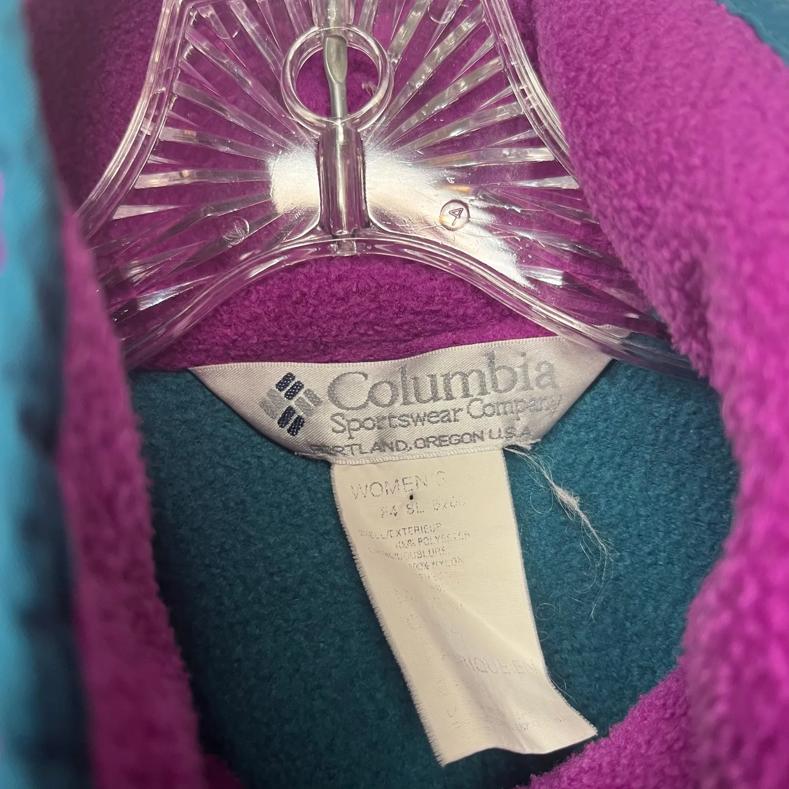 Vintage Columbia Two-Tone Fleece Jacket Purple Green Full Zip Retro Outdoor XL - Image 3