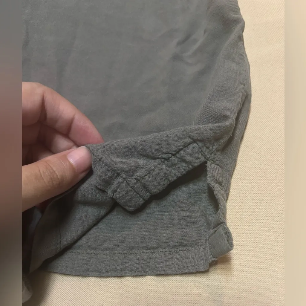 American Eagle Short Sleeve Shirt Women Button Down Top M Linen Blend Sage Green - Image 13