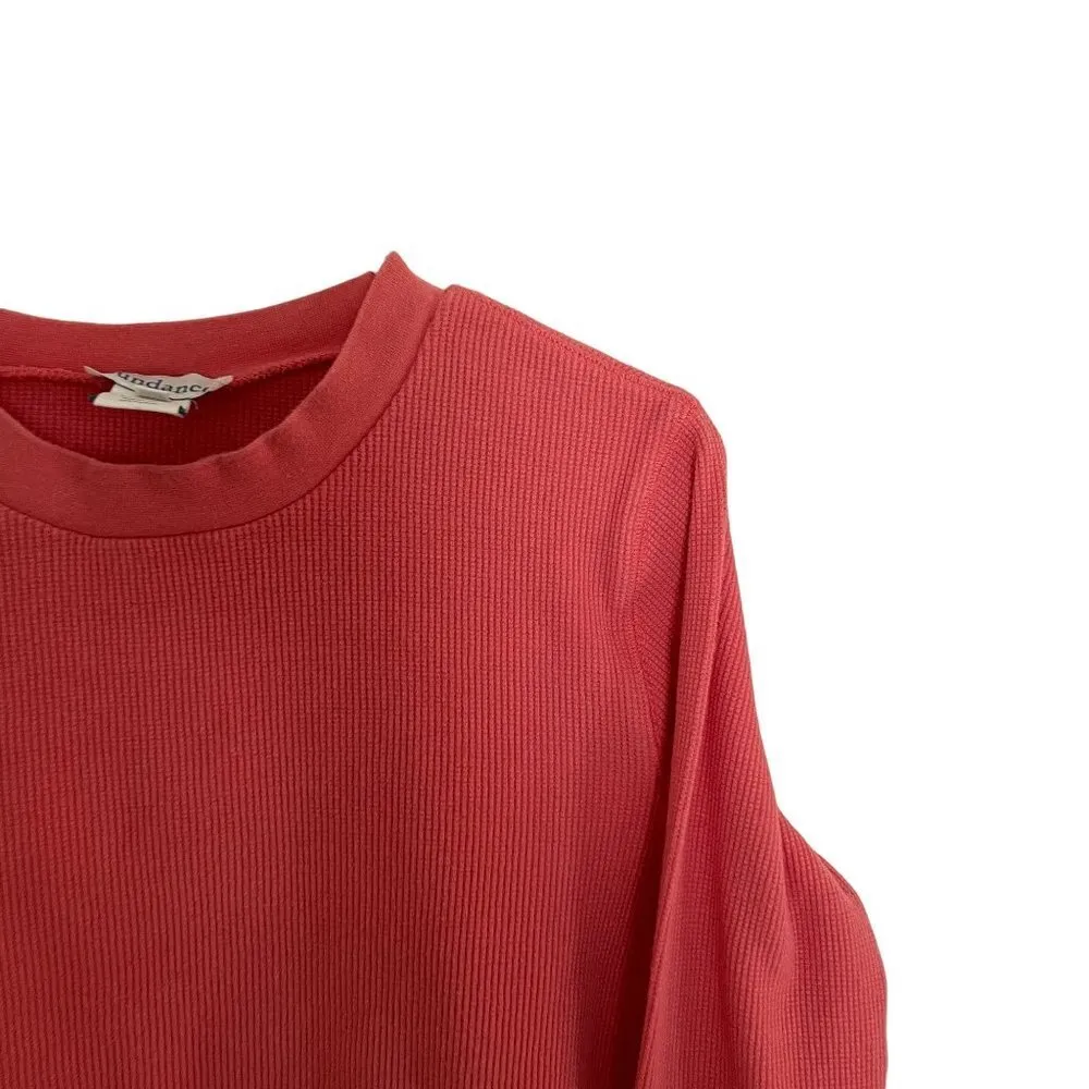 Sundance peach orange long sleeved crewneck knit sweater cotton spandex buttons - Image 2