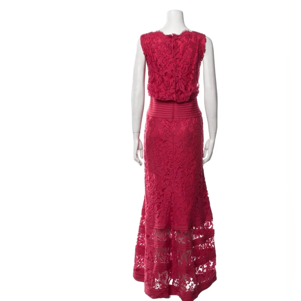 Tadashi Shoji Red Lace Illusion Maxi Gown Women’s Size 4 Formal Evening Dress - Image 5