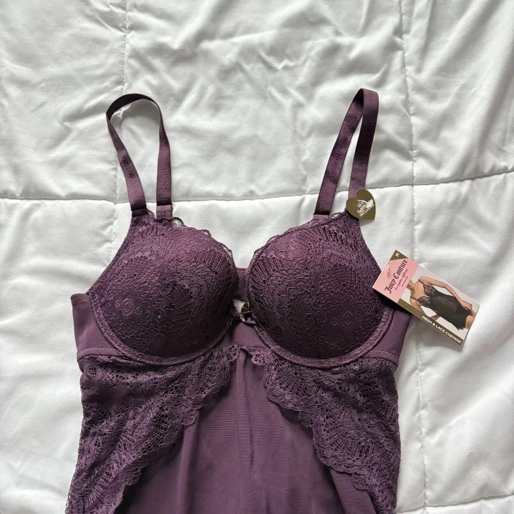 NWT Juicy Couture Intimates Chemise Slip G String Purple Womens Size Medium Sexy - Image 2