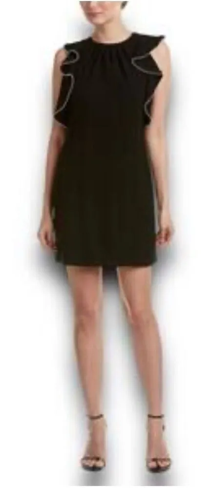 NWT Shoshanna Black Sheath Dress With Beaded-Chain Ruffle Size 6 - Image 1