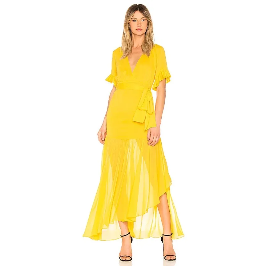 Privacy Please Chrysanthemum Asymmetrical Cut Maxi Dress Medium Yellow Chiffon - Image 9