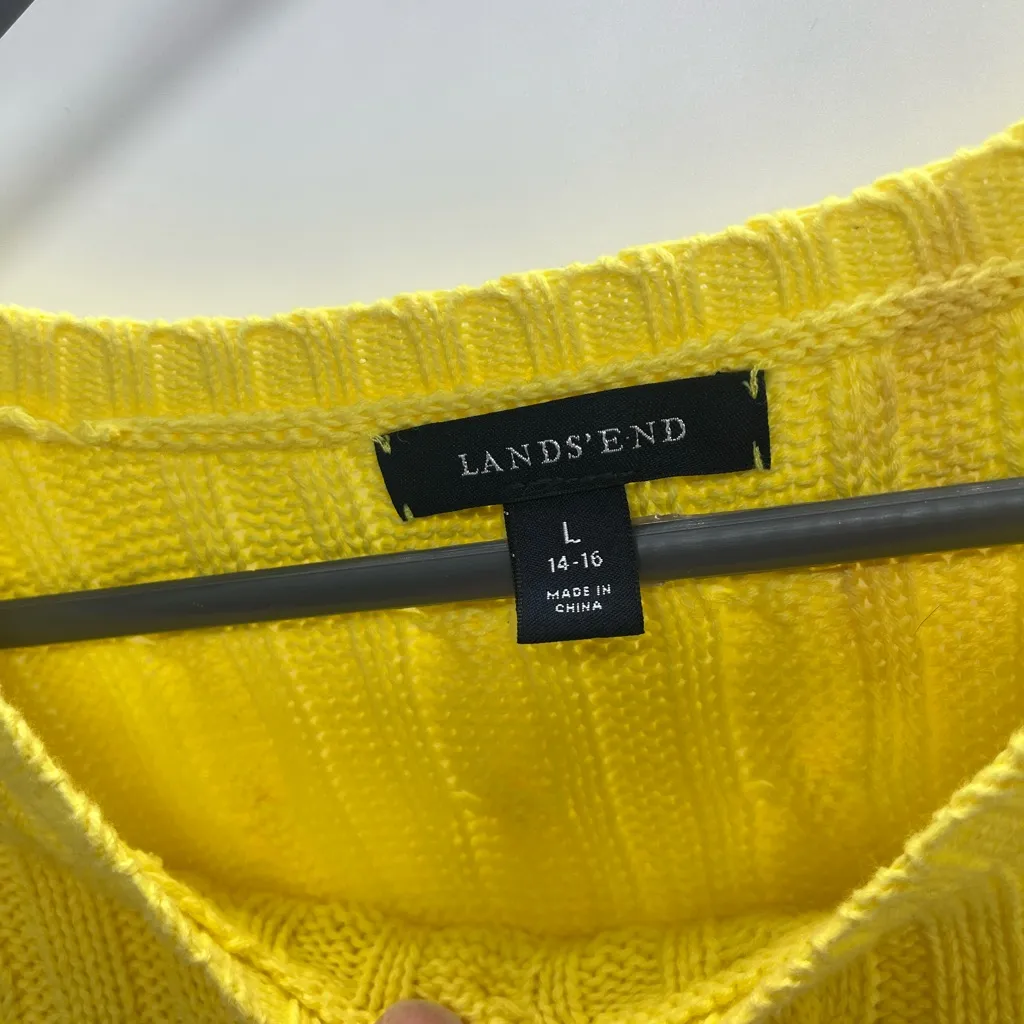 Lands' End Women's Yellow Cable Knit Sweater - Image 3