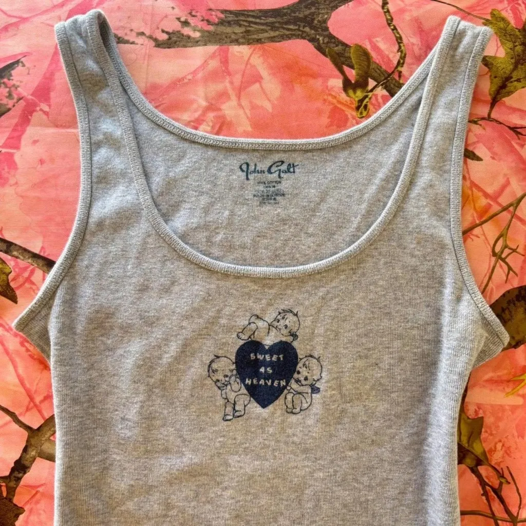 brandy melville sweet as heaven angel baby coquette heart grey cotton tank top - Image 4
