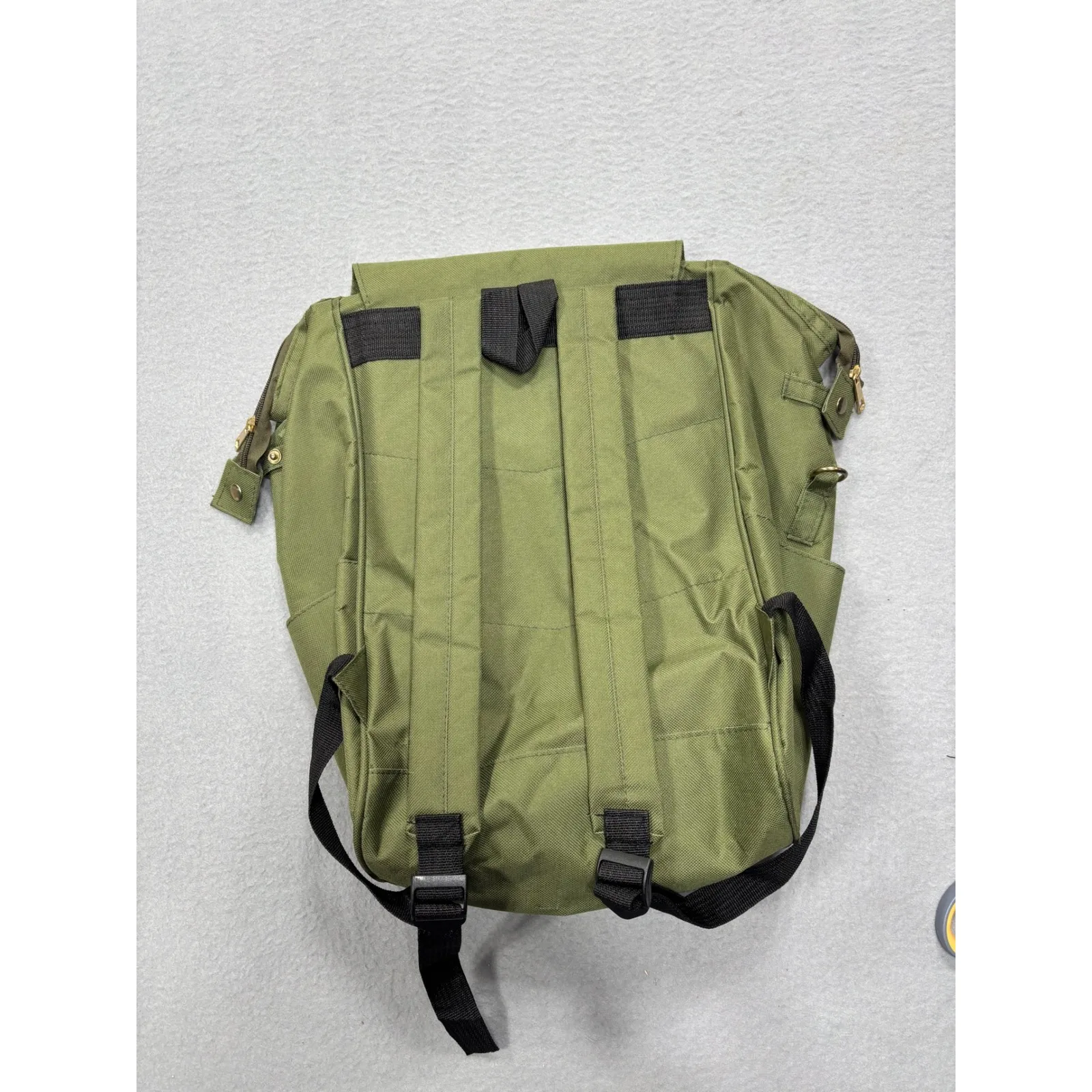 Living Traveling Share Green Canvas Backpack Bag Fold Over Top Zip Pockets - Image 2