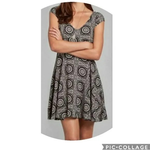 NWT‎ Abercrombie & Fitch XS Dress Black White Floral Print Cap Sleeve Mini - Image 10