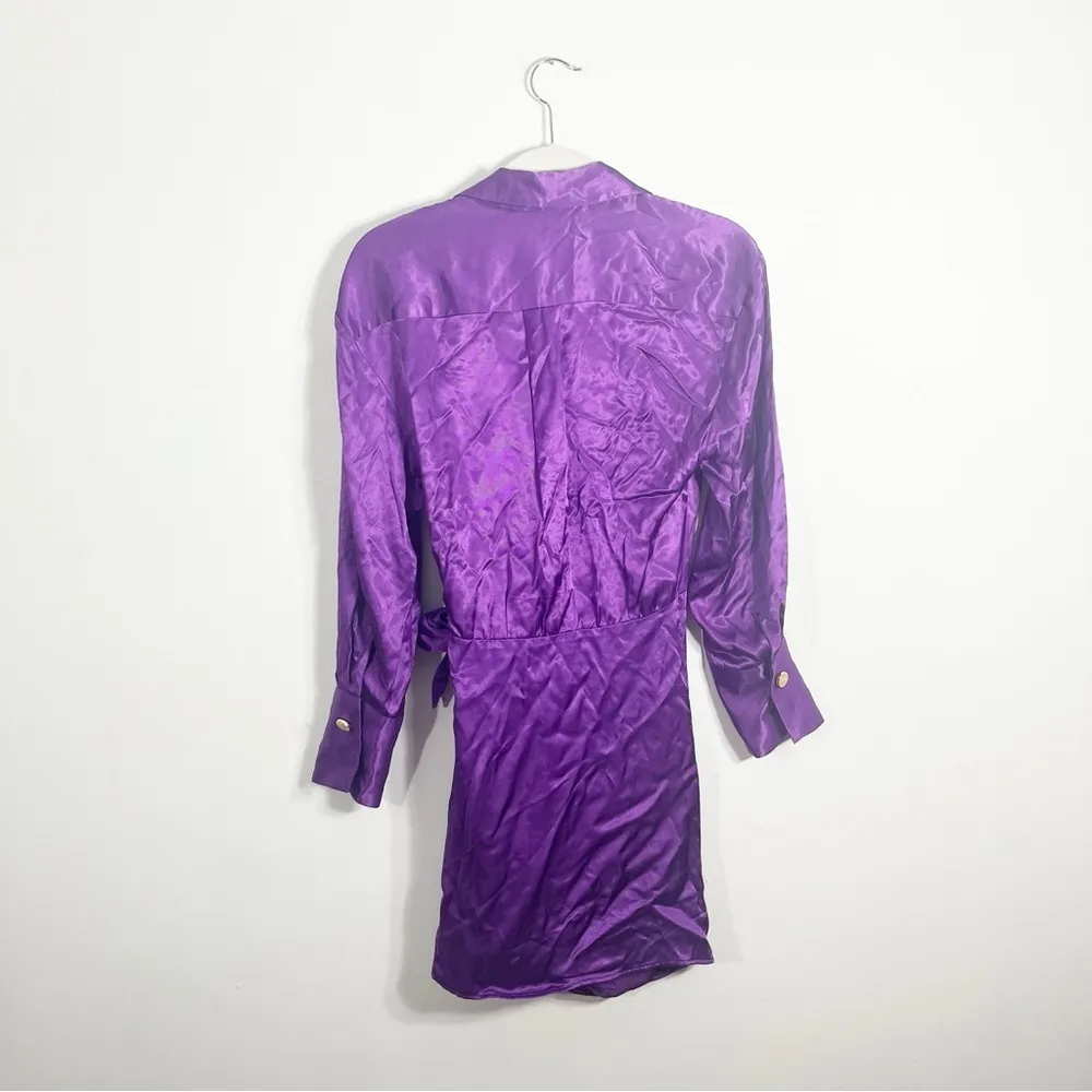 NWT Zara Purple Satin Effect Faux Wrap Mini Dress Small - Image 6