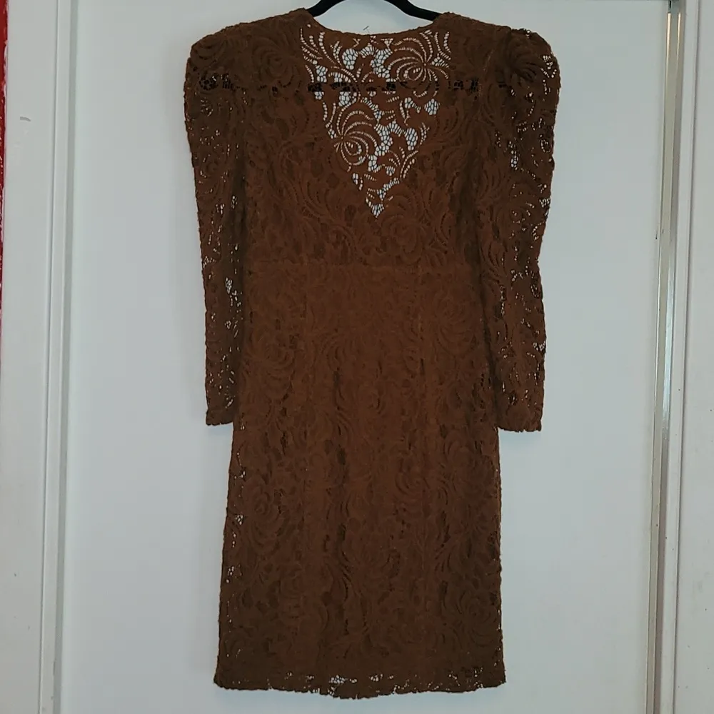 FREE PEOPLE Dana’s Bodycon Textured Lace Dress in Rust Brown Size XS - Image 4