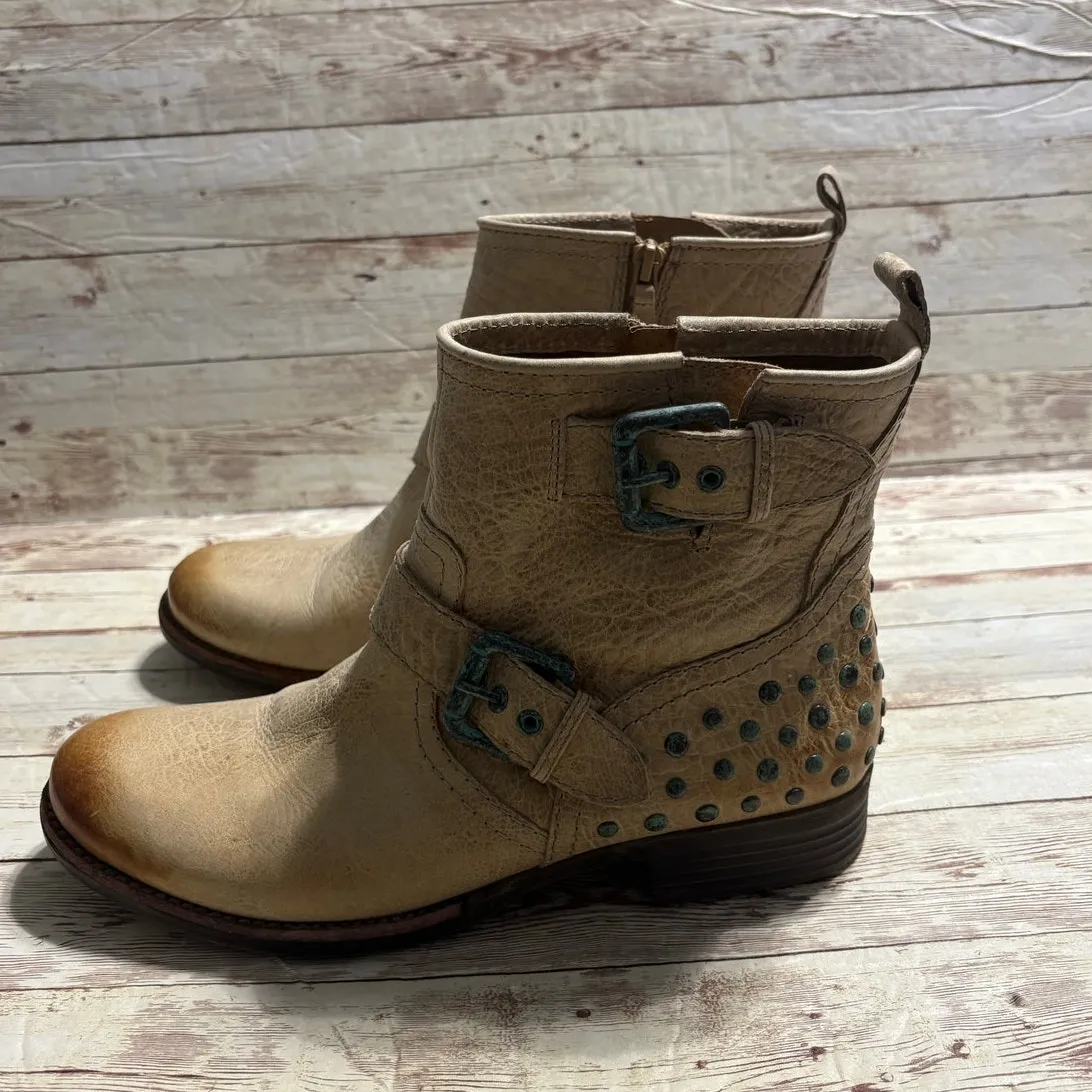 Naya Anthropologie Agatha Leather Studded Booties Women's Size 9M Taupe Moto Tan - Image 2