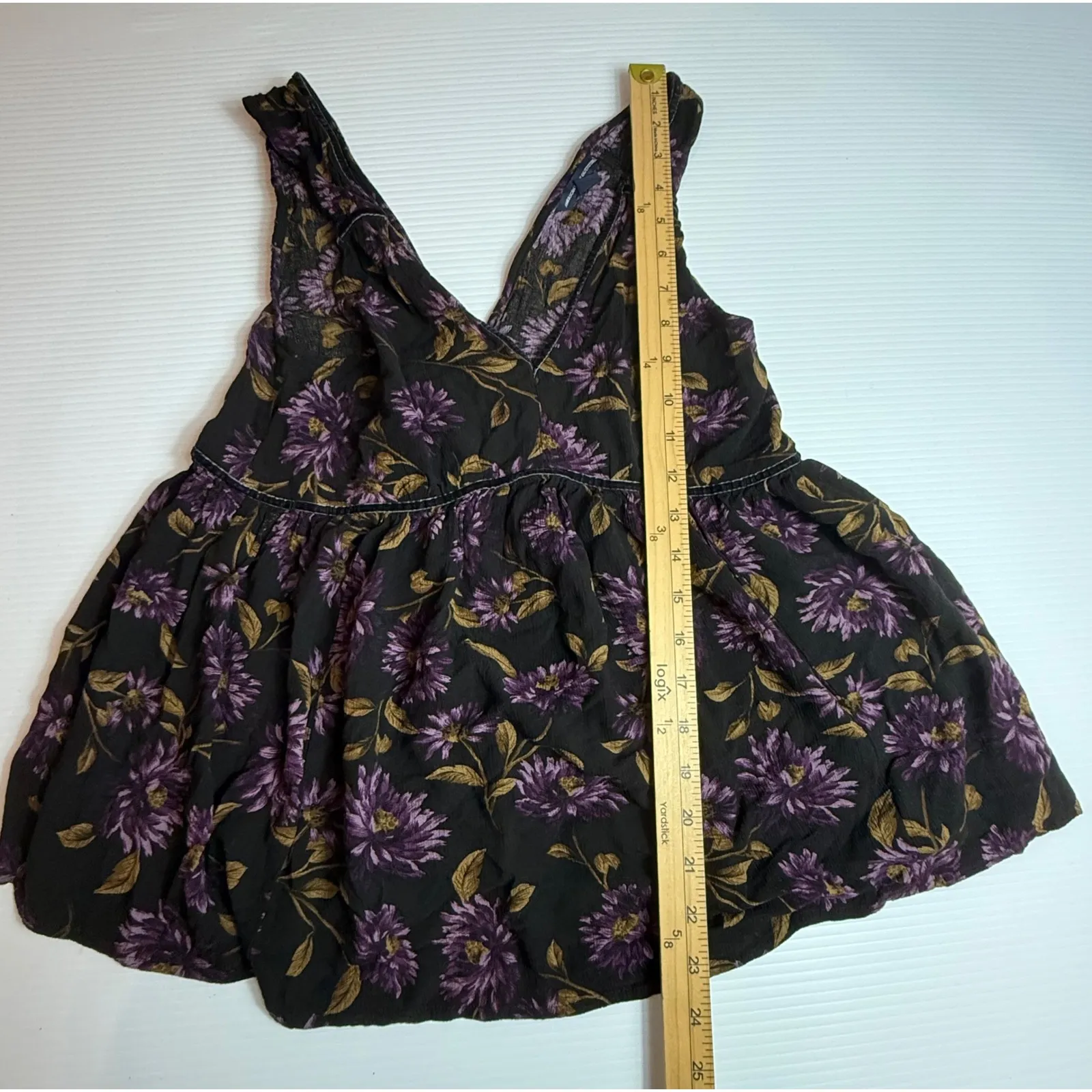 American Eagle Outfitters Floral Babydoll Top Sleeveless Black Purple XS‎ - Image 2