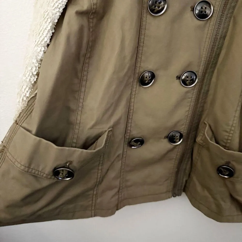 HEI HEI x ANTHROPOLOGIE | Army Olive Green Cream Sequin Swing Jacket | Large - Image 5