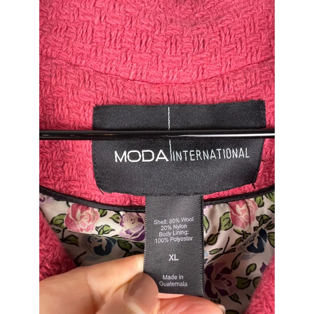 Moda International Wool Blend Double Breasted Peacoat Pink Textured Jacket Flora Size XL - Image 2