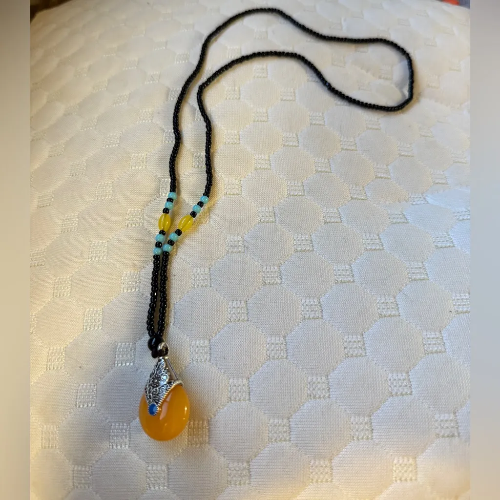 Black and Yellow Beaded Necklace - Image 2