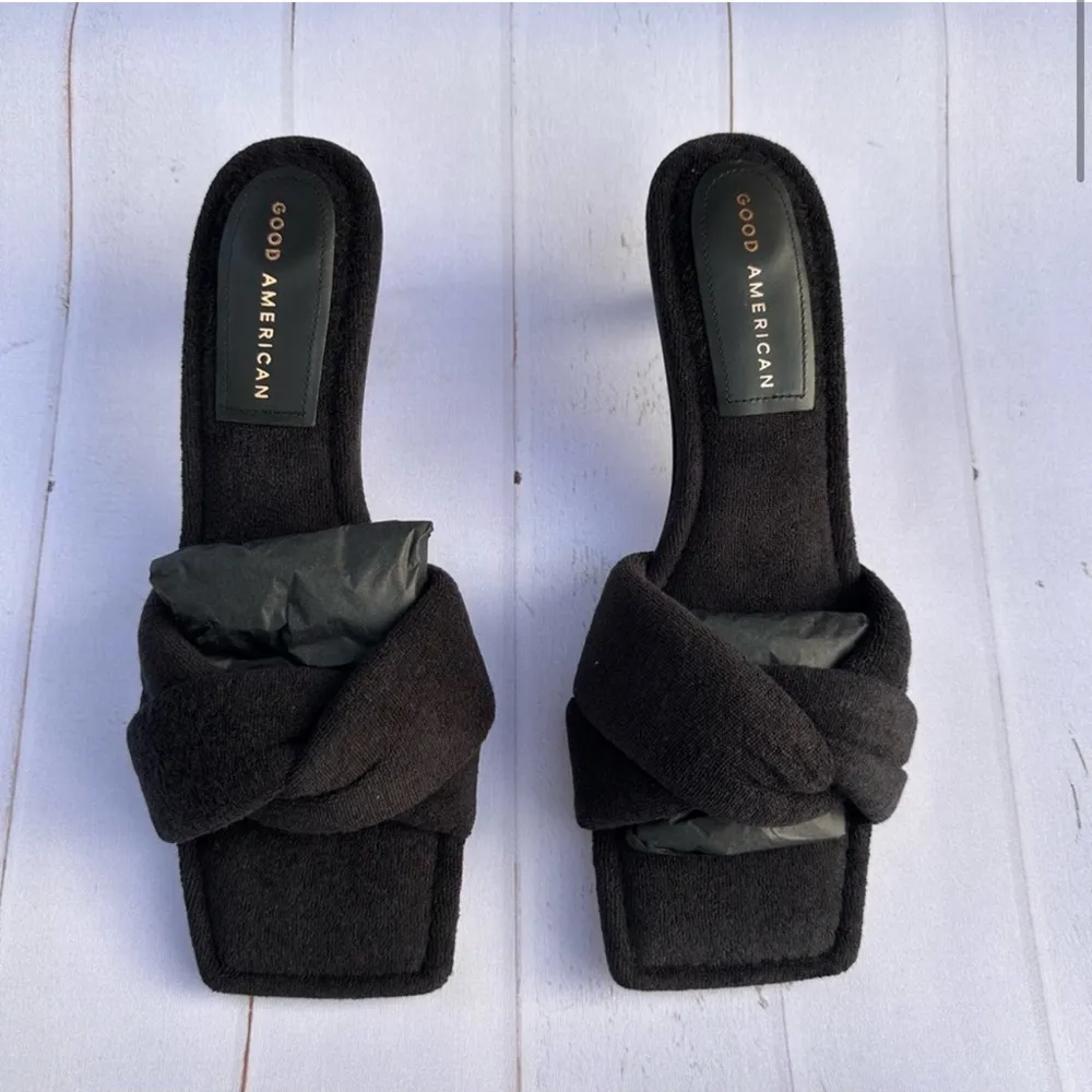 GOOD AMERICAN Women’s Terry Kickstand Low Heel Slide Sandals in Black NEW Size 7 - Image 7