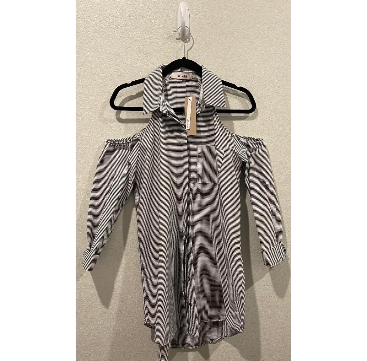 Black Stripes Cold Shoulder Shirt Dress - Image 4