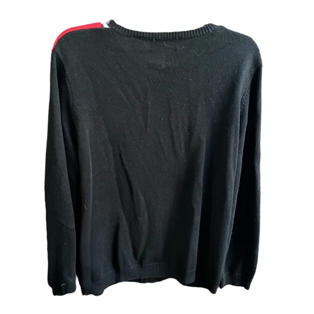 Alfred Dunner Shoes Bags and Flowers Knit Cardigan Sweater Black White Res Large - Image 2