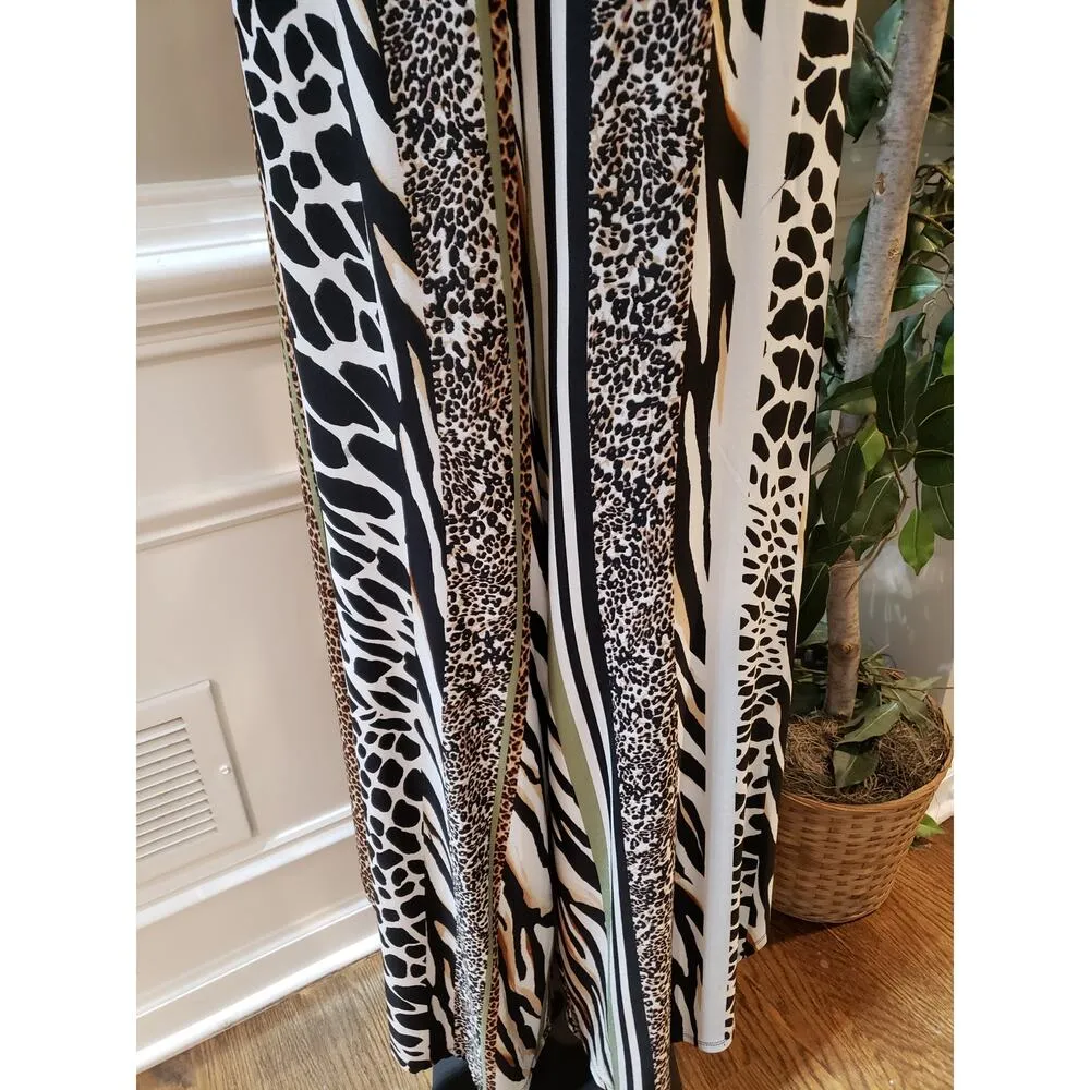 Women's Jumpsuit Multicolor Animal Print Strapless Flared Leg Cutout V XL Black - Image 11