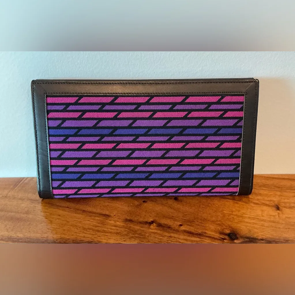 Rare 80s SHISEIDO Hanamizuki Club Special Edition Jacquard/Leather Clutch Wallet Pink - Image 3