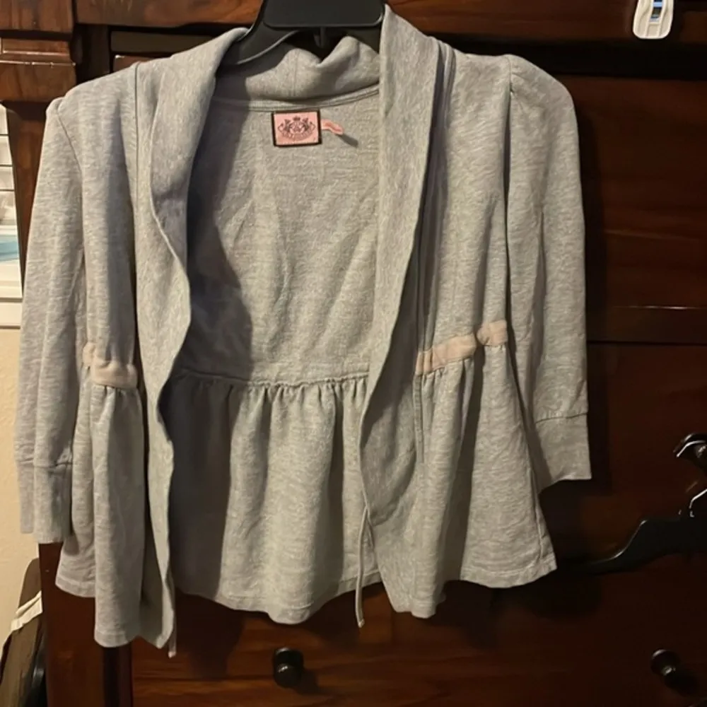 Juicy Couture Y2K Tie Front Gray Long Sleeve Cardigan Sz P (0) Ruffle Cotton - Image 2