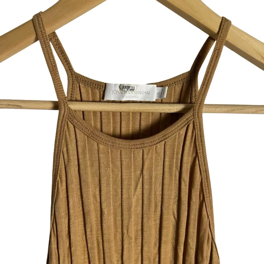 Jonathan Simkhai Megan Tan Ribbed Knit Racerback Sleeveless Midi Dress Size S - Image 7