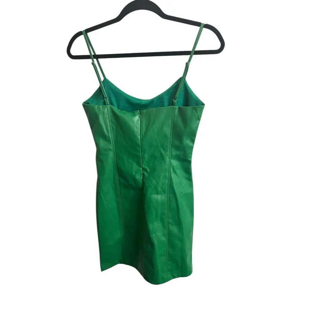 Olivaceous Dress Womens Small Green Faux Leather Mini Spaghetti Strap Adjustable - Image 8