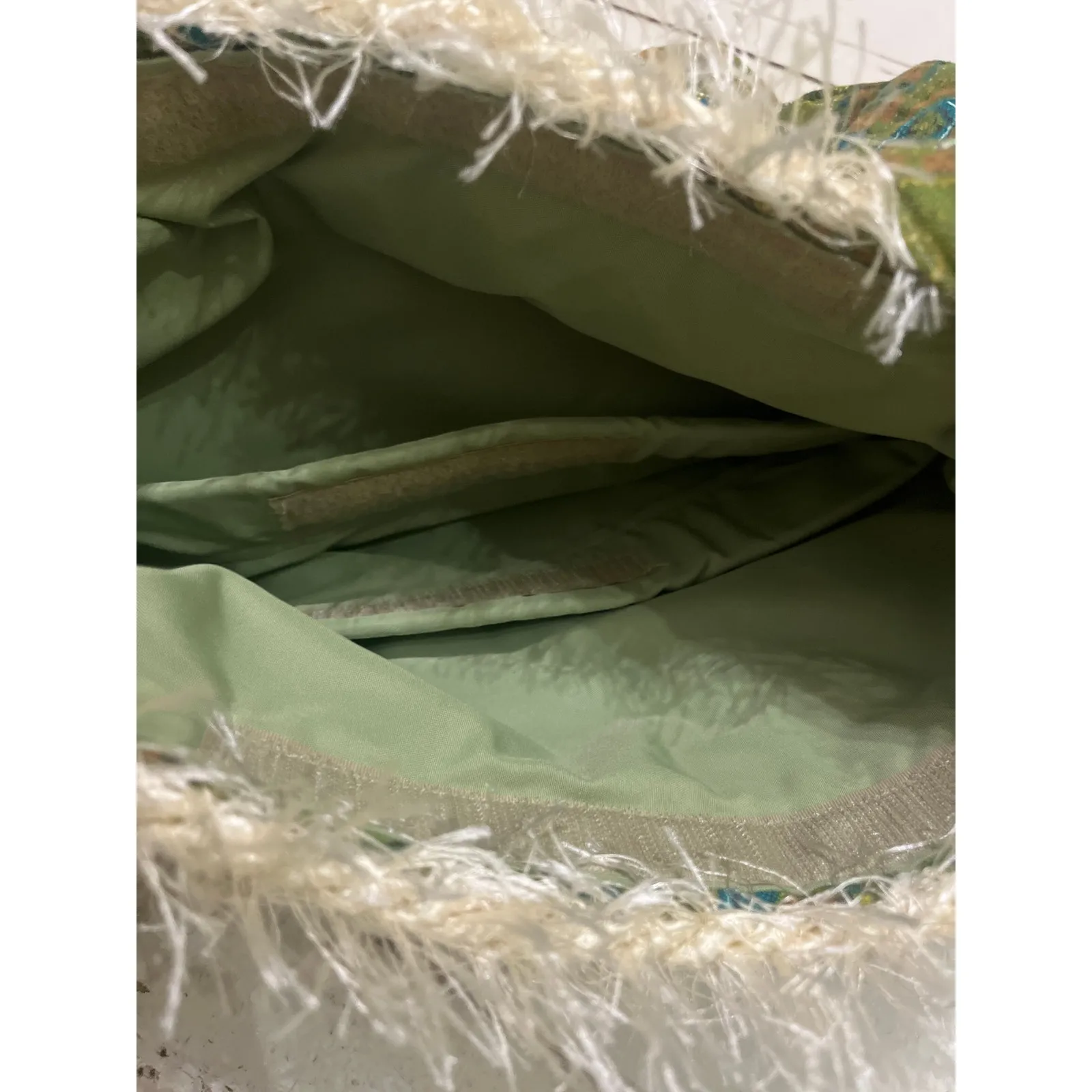 Handmade Paisley Preppy Glam Handbag 12x13 Olive Handsewn Fringe - Image 9