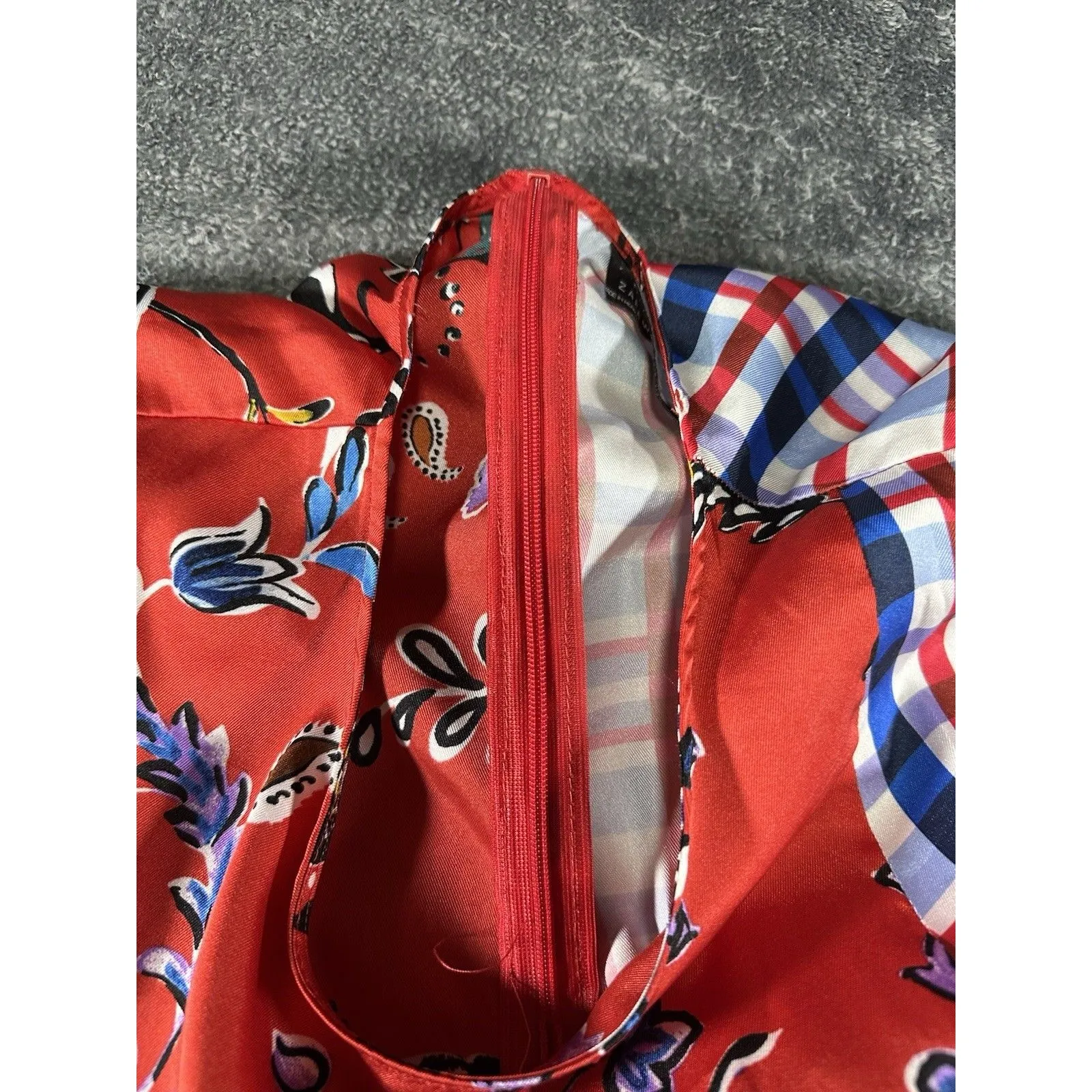 Zara Red Blue Multi Floral Paisley Bird Patchwork Blouse Top Size XL - Image 6