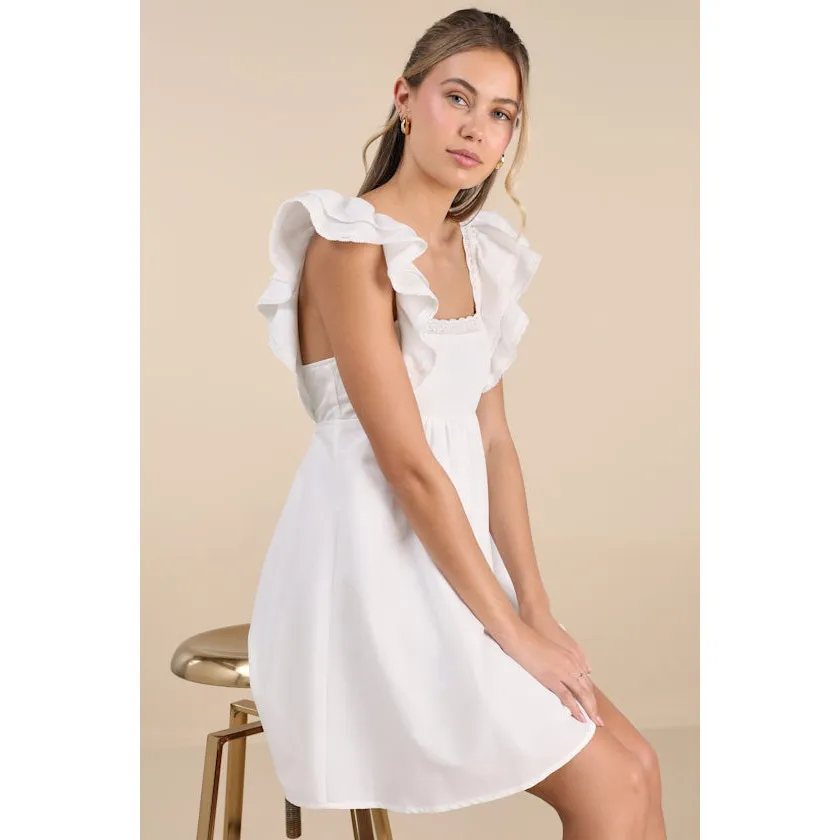 Lulus NWOT Marvelous Time White Ruffled Open Back Empire A-Line Mini Dress Small - Image 2