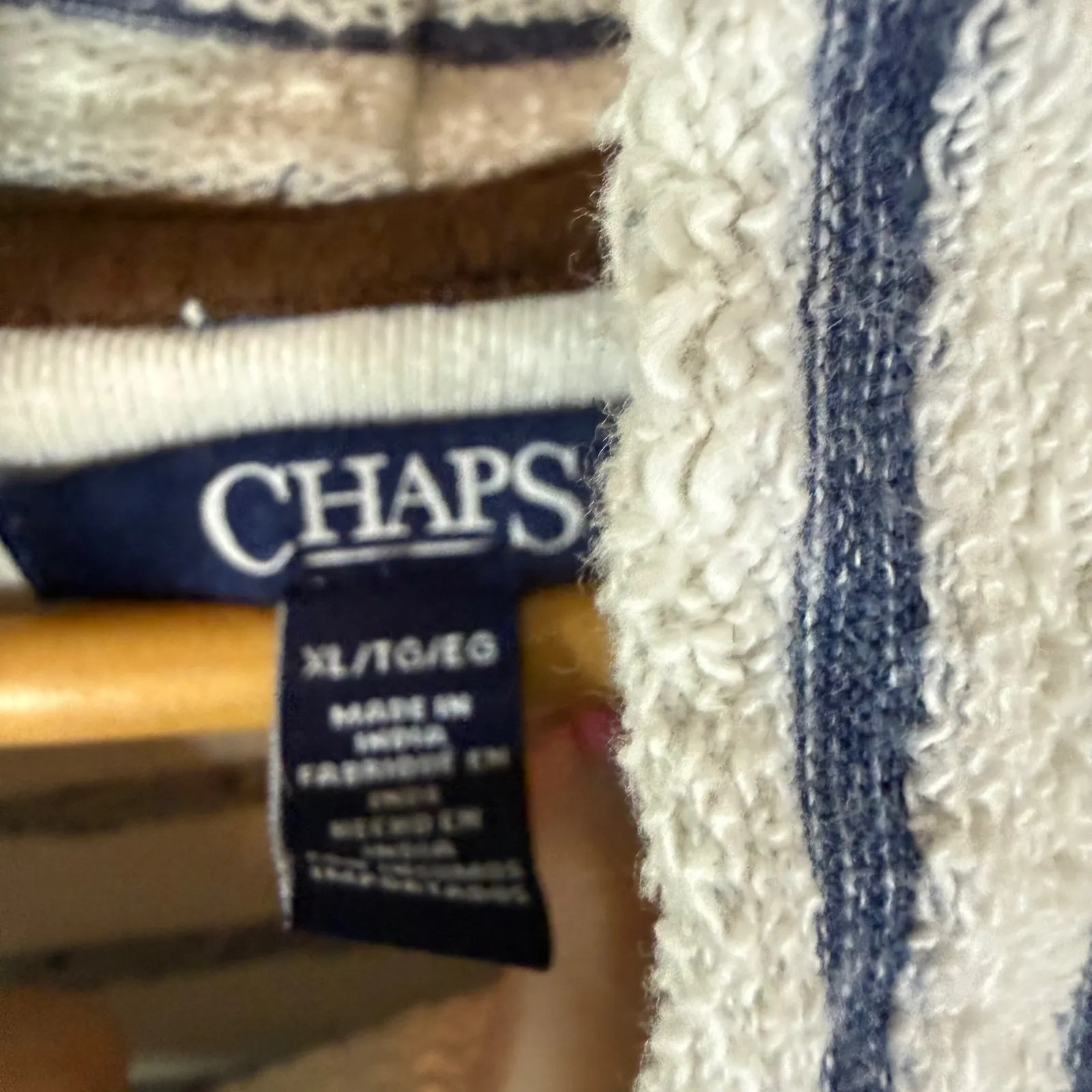 Chaps XL Striped Funnel Neck Pullover Sweatshirt Cozy Beachy Nautical Blue White - Image 2