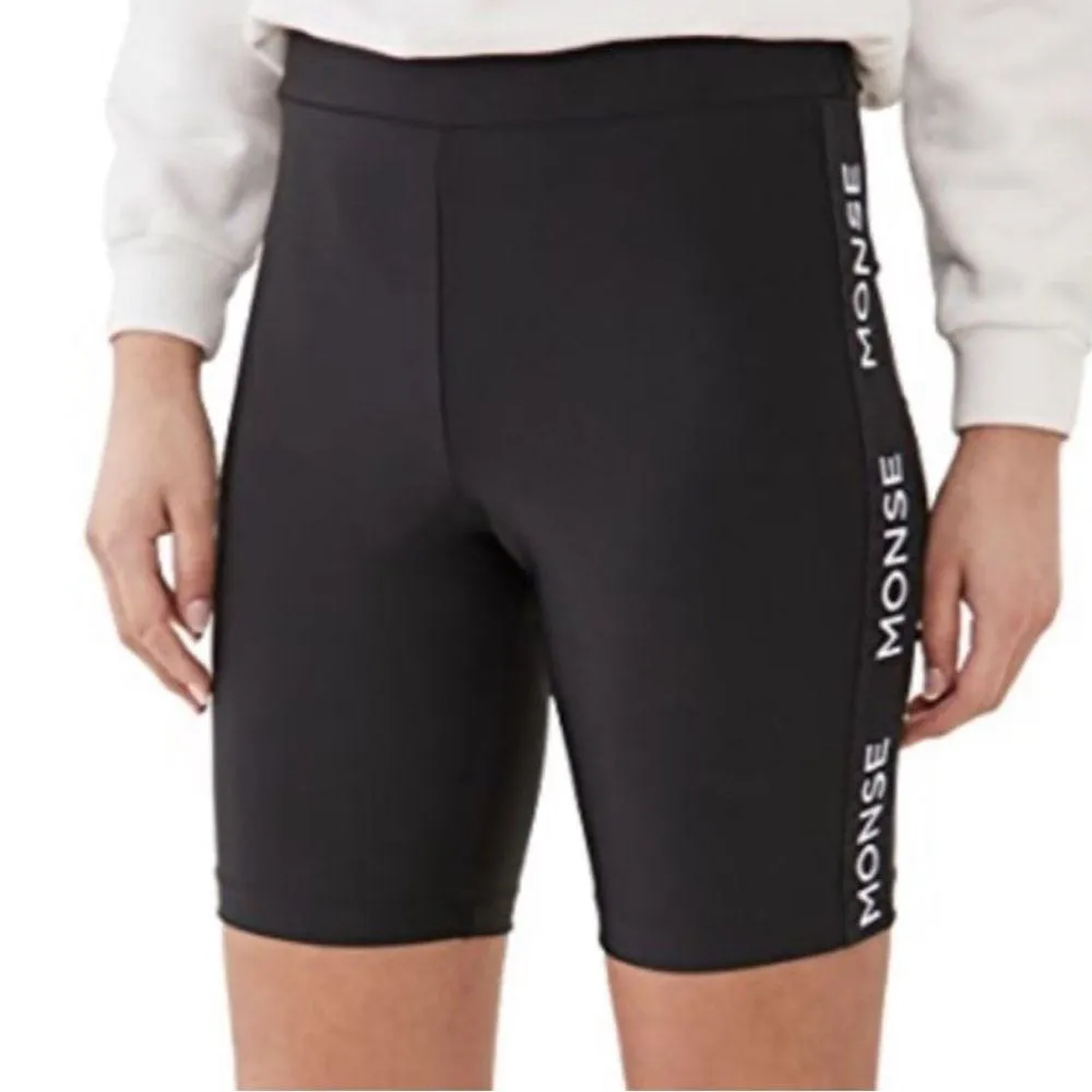 MONSE Stretchy Biker Shorts Black & White Logo Side Stripes Athleisure Scuba szL Size L - Image 6
