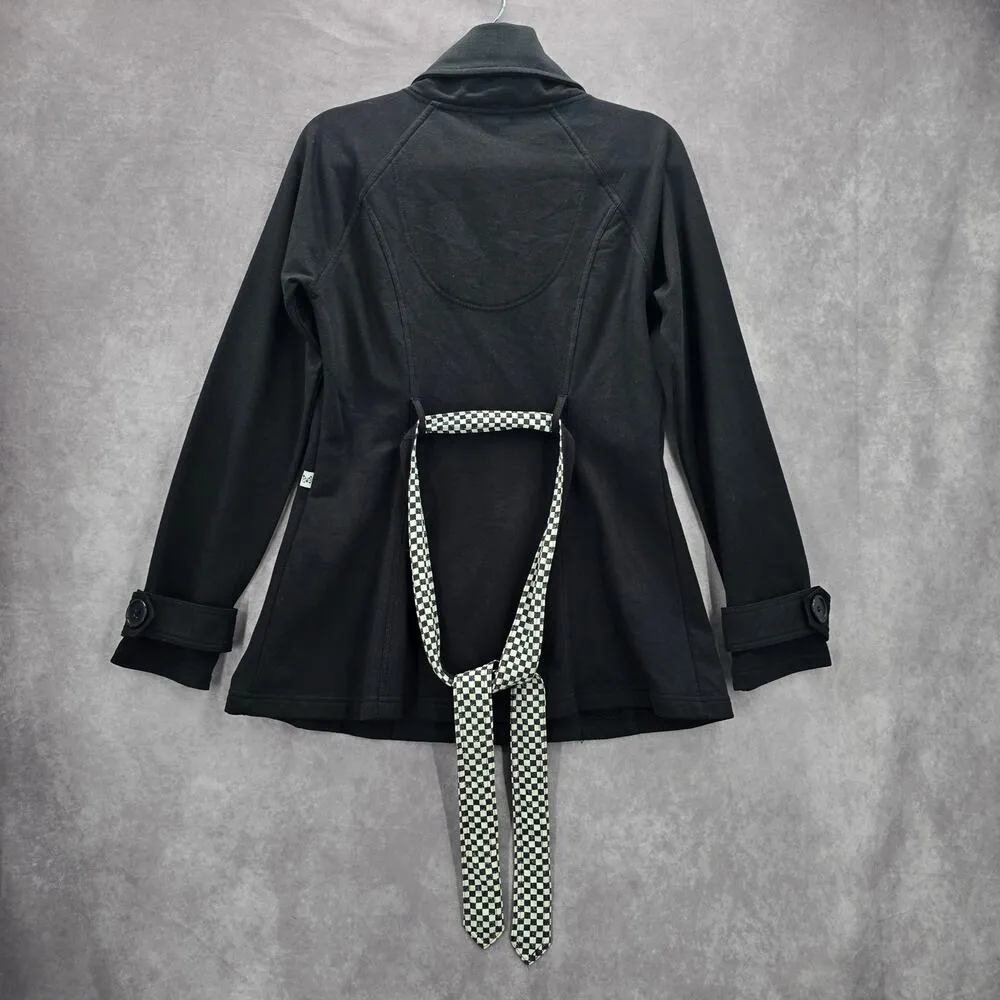 Self Esteem Black Button Belted Retro Long Sleeve Pea Coat Y2K Jacket Medium - Image 2