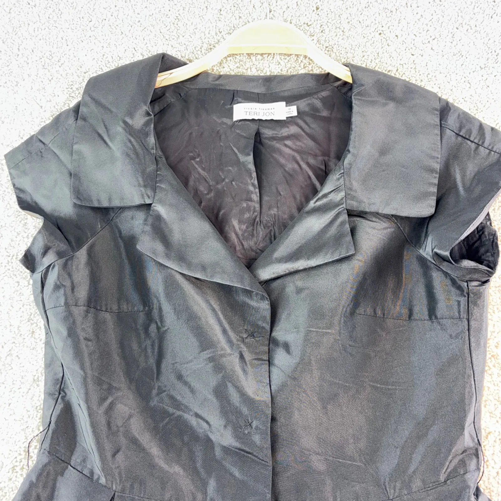 Ricki Freeman for Teri John Womens 10 Black Silk Button Front Fit Flare Dress - Image 2