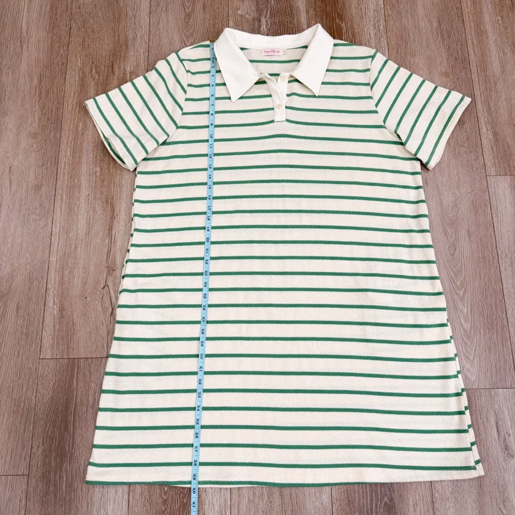 Ivy City Co Dress Juniper Terry Cloth Size 2X Cream Green Striped Pockets Midi - Image 9